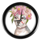 Настенные часы (без цифр) Собака в цветах