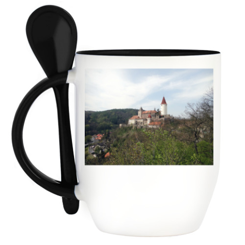 Кружка с ложкой с принтом Романтический замок