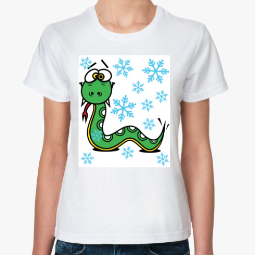 Классическая футболка с принтом Новогодняя змея