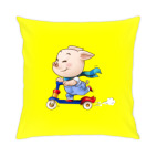 Подушка 35x35 см с цветной обратной стороной Хрюндель на самокате