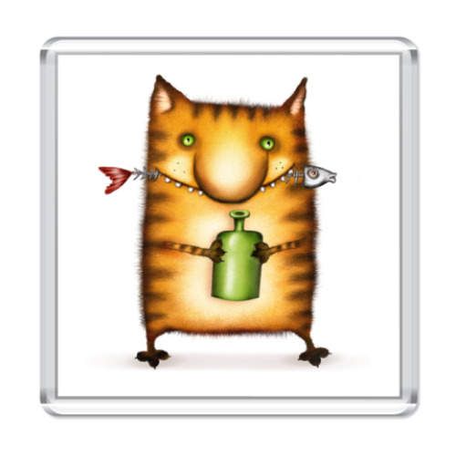 Магнит с принтом  Кот с Бутылкой