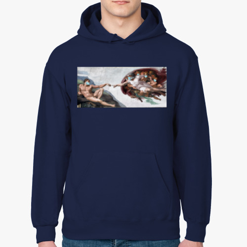 Толстовка худи с принтом СОТВОРЕНИЕ АДАМА / КОРОНАВИРУС