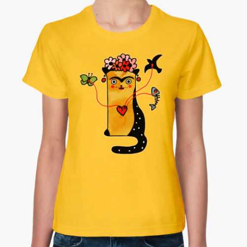 Женская футболка с принтом Кошка и сюрреализм