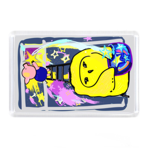 Магнит с принтом Поросенок и совенок собирают звезды