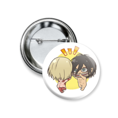 Значок 37мм с принтом Титанчики Shingeki no Kyojin Эрен и Энни