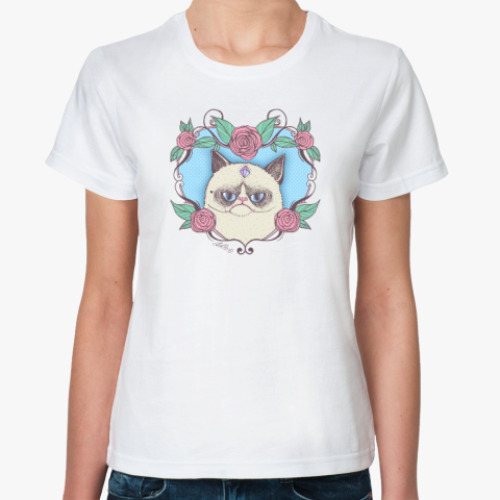 Классическая футболка с принтом Grumpy Cat Art