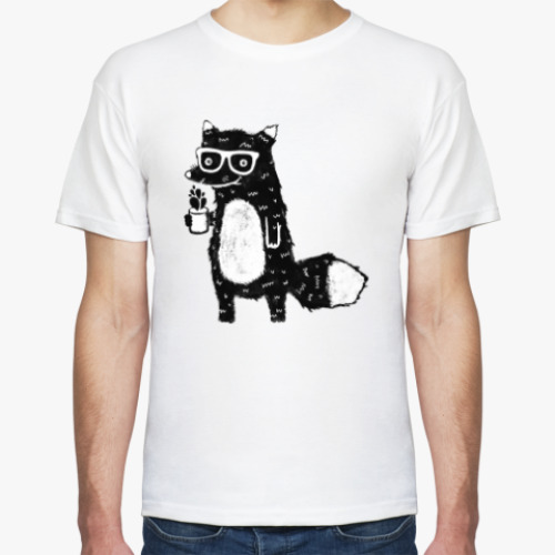 Футболка с принтом Лис в очках и с кофе