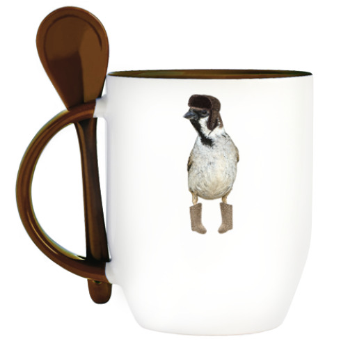 Кружка с ложкой с принтом Русский воробей