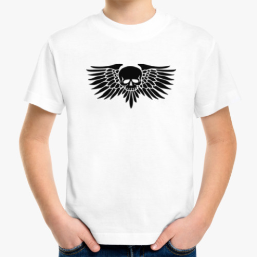 Детская футболка с принтом Крылатый череп