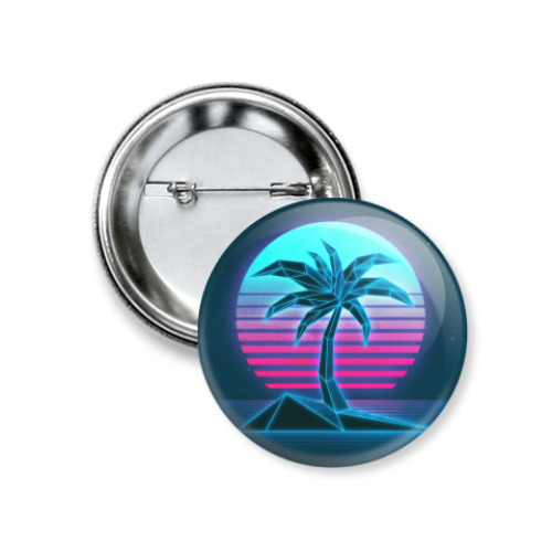 Значок 37мм с принтом Retro пальма