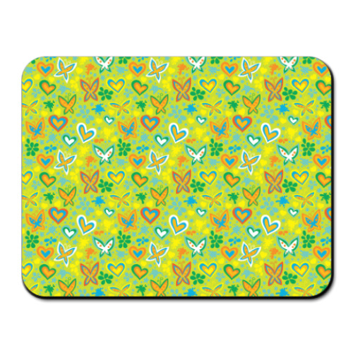 Коврик для мыши с принтом бабочки и сердца