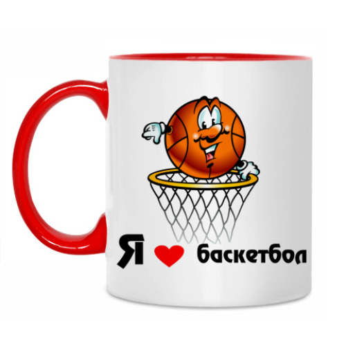 Кружка с принтом Я люблю баскетбол