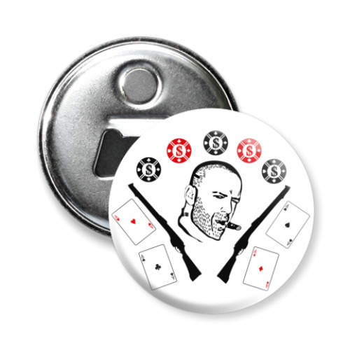 Магнит-открывашка с принтом card & two bullet