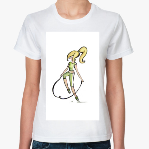Классическая футболка с принтом Девочка со скакалкой