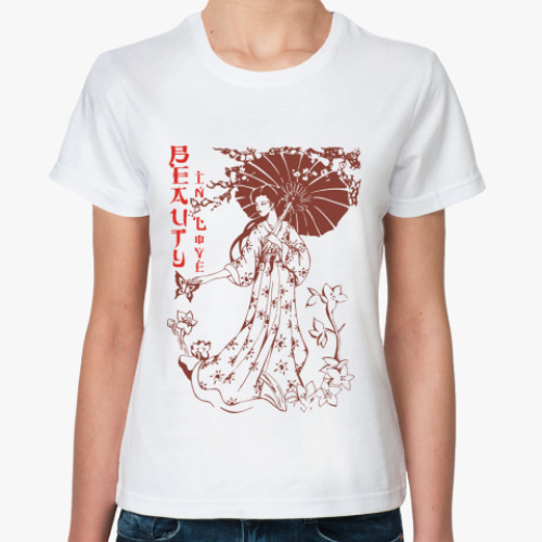 Классическая футболка с принтом  'Гейша'