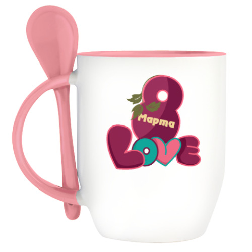 Кружка с ложкой с принтом 8 Марта