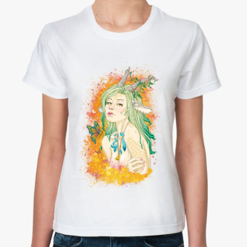 Классическая футболка с принтом Девушка-коза