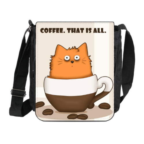 Сумка на плечо (мини-планшет) с принтом Кофейный кот