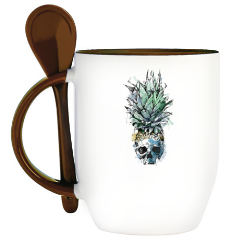 Кружка с ложкой с принтом Череп