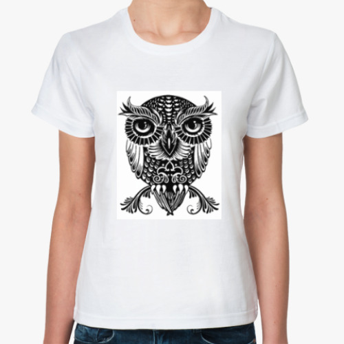 Классическая футболка с принтом Совы. Совушки. Owl. Owls.