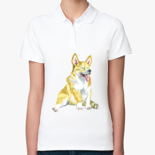 Женская рубашка поло (печать) с принтом Корги