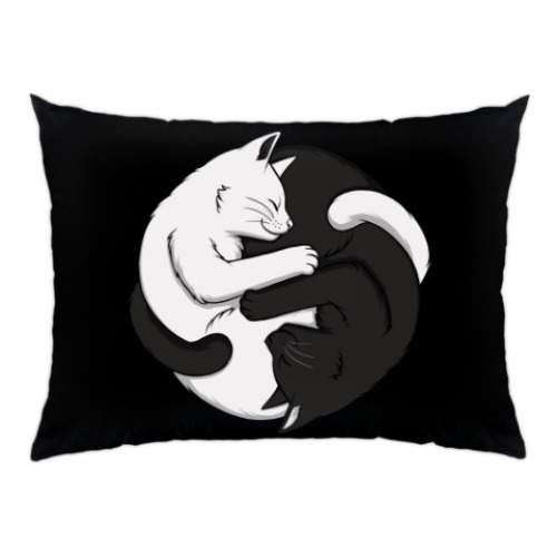 Подушка с принтом Черный и белый кот инь-ян