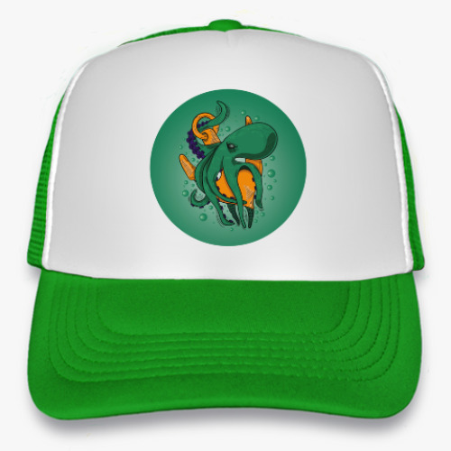 Кепка-тракер с принтом Морское чудовище осьминог обвивший якорь под водой