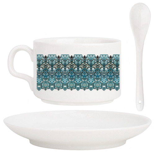 Кофейный набор с принтом бирюзовый узор,Ажур,кружево,lace,арабеск,орнамент