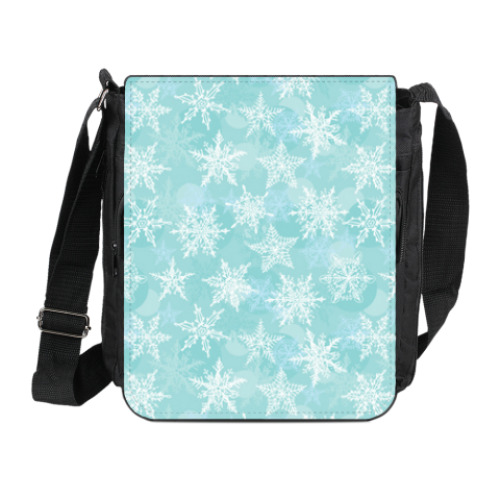 Сумка на плечо (мини-планшет) с принтом новогодние снежинки