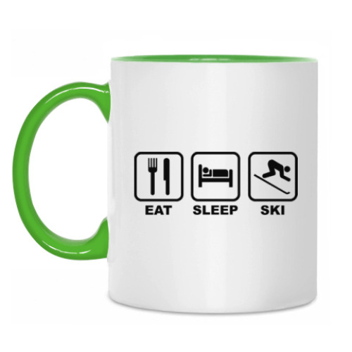Кружка с принтом Еда Сон Лыжи.