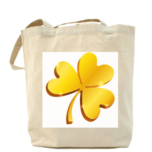Сумка шоппер с принтом Золотой объемный клевер