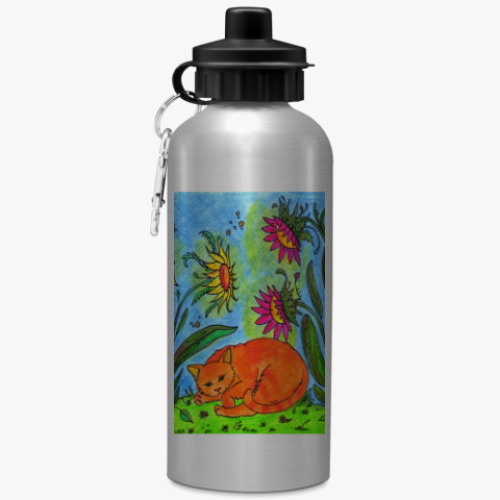 Бутылка с карабином (500 мл) с принтом Кот спит