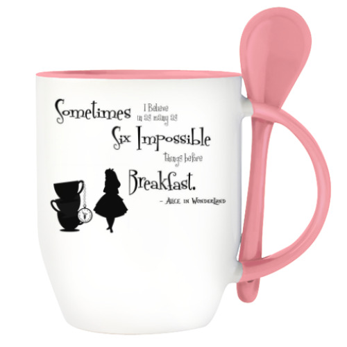 Кружка с ложкой с принтом Алиса в стране чудес/ Alice in wonderland