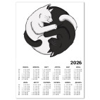 Календарь A2 2026, белый Черный и белый кот инь-ян