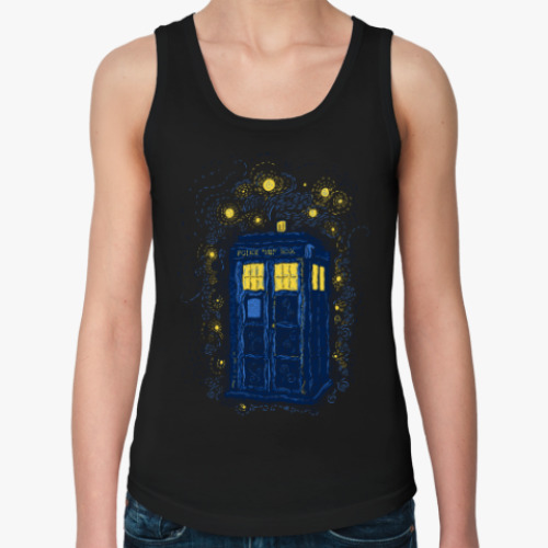 Женская майка с принтом Тардис (Ван Гог)