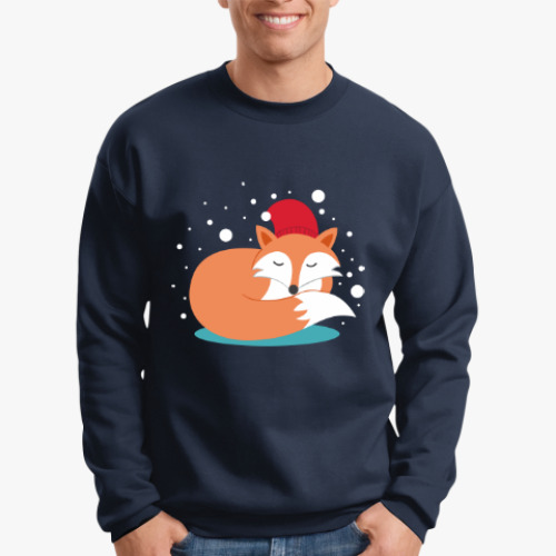 Свитшот с принтом Зимний лис на снегу