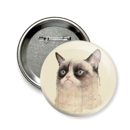 Значок 58мм с принтом Grumpy Cat / Сердитый Кот