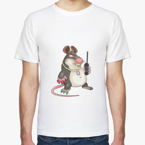 Футболка с принтом Мышь с мобилой