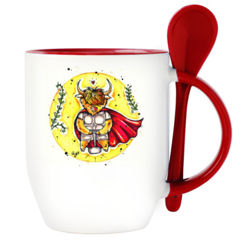 Кружка с ложкой с принтом Тор