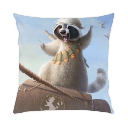 Подушка с принтом Енот-герой