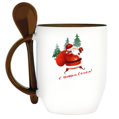 Кружка с ложкой с принтом Дед Moroz