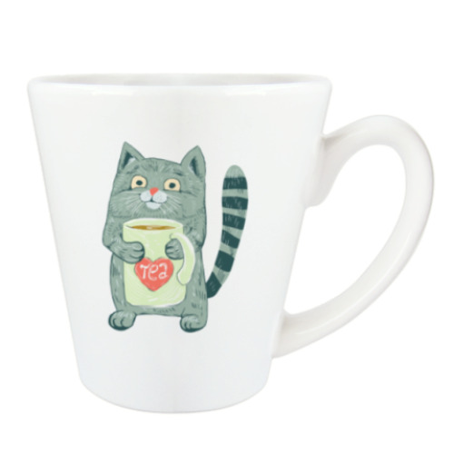 Чашка Латте с принтом Кот с чаем