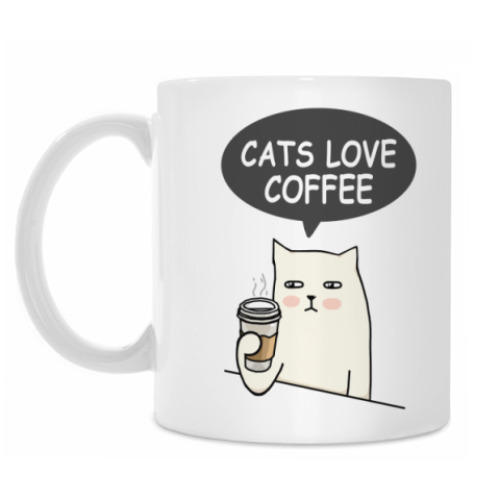 Кружка с принтом CATS LOVE COFFEE КОТ КОФЕ