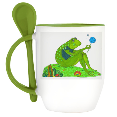 Кружка с ложкой с принтом Мечтатель