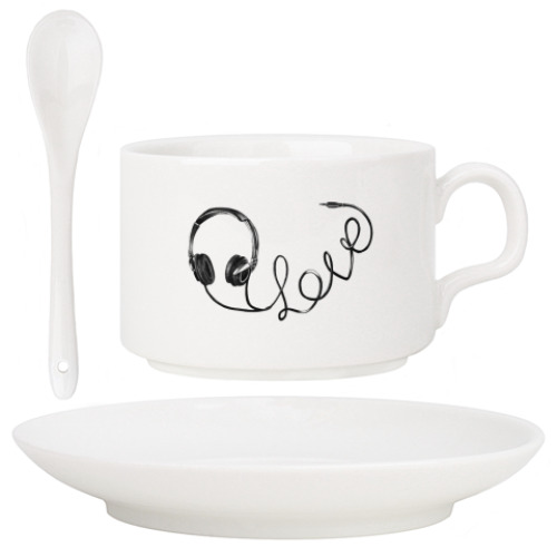 Кофейный набор с принтом LOVE-наушники