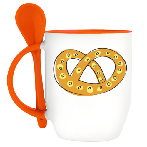 Кружка с ложкой с принтом Кренделёк