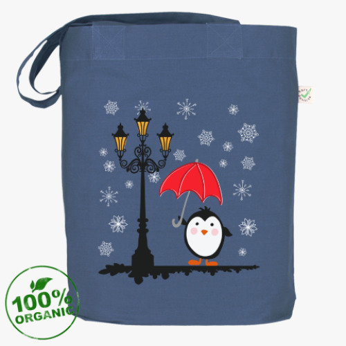 Сумка шоппер с принтом Пингвин в снегу