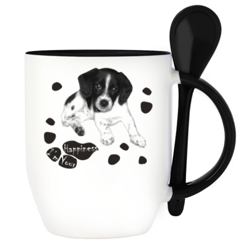 Кружка с ложкой с принтом Милый пёсик