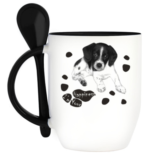 Кружка с ложкой с принтом Милый пёсик
