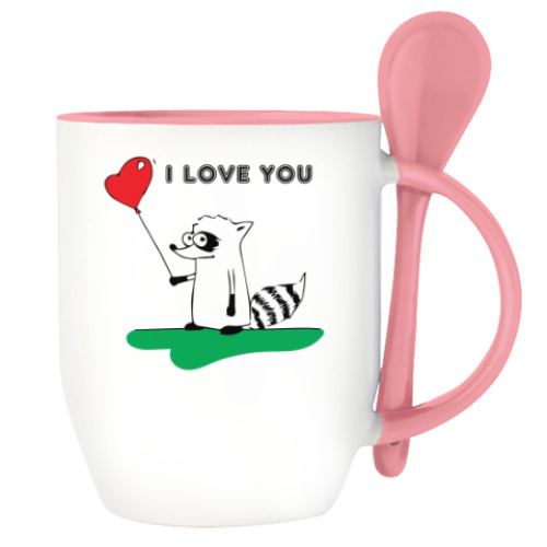 Кружка с ложкой с принтом 'Енот'
